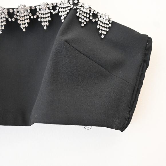 Sandro Bra Crop Top Size 0 Black Embellished Rhinestone Smocked Sleeveless - Picture 3 of 12